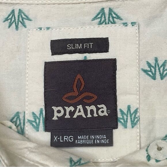 Prana Shirt Slim Fit Beige Organic Cotton Button Down Size XL Short Sleeve - Picture 6 of 8